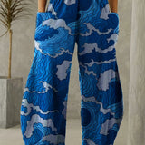 kkboxly  Women's Pants Casual Mid Waist Print Straight Wide Fashion Loose Pants