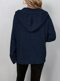 kkboxly  Button Up Drawstring Hooded Cardigan, Causal Solid Long Sleeve Cardigan For Spring & Fall, Women's Clothing