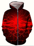 kkboxly  Men's Lightning Pattern 3D Print Zip Up Hoodie, Casual Hooded Coat