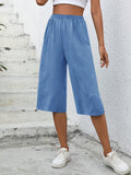 kkboxly  Minimalist Solid Wide Leg Capris, Casual Versatile High Waist Pants For Spring & Summer, Women's Clothing