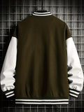 kkboxly Men's Stand Collar Casual Loose Sports Jacket Color Block "A" Letter Embroidery Button Pocket Coat Top Clothes
