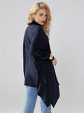 kkboxly  Solid Turtle Neck Asymmetric Hem Top, Elegant Long Sleeve Loose Top For Spring & Fall, Women's Clothing