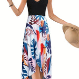 Kkboxly  Women's Dresses Casual Floral Printed Sleeveless Sling V-neck Backless Dresses