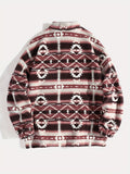 Ethnic Tribal Aztec Print Men's Versatile And Trendy Long Sleeve Fleece Jacket, Suitable For Outdoor Sports In Autumn And Winter
