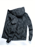 kkboxly  Men's Galaxies Print Windbreaker Jacket, Casual Hooded Jacket For Outdoor Activities