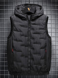 kkboxly  Winter Warm Hooded Vest With Zipper Pockets, Men's Casual Zip Up Vest For Fall Winter Outdoor