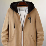 kkboxly  Color Block Men's Hooded Jacket Casual Long Sleeve Hoodies With Zipper Gym Sports Hooded Coat For Spring Fall
