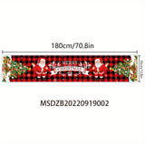 Christmas Tablecloth Decoration - 1PC Polyester Table Runner with Santa & Xmas Tree Design for Holiday Dinner, Machine Made Festive Table Decor, 70.8" x 13.8" - Red Checkered Seasonal Event Table Cover
