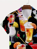 kkboxly  Trendy Drinks Print Men's Casual Short Sleeve Hawaiian Shirt, Men's Shirt For Summer Vacation Resort, Tops For Men