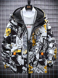 kkboxly  Spring And Autumn Men's Fashion Graffiti Mid Length Windbreaker Popular Hooded And Handsome Men's Jacket Popular Versatile Men's And Women's Same Windbreaker Jacket