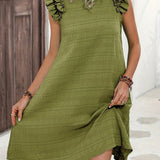 kkboxly  Ruffle Hem Ruched Loose Dress, Casual Solid Color Sleeveless Dress For Spring & Summer, Women's Clothing