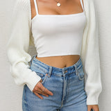 Solid Loose Crop Cardigan, Casual Long Sleeve Cardigan For Spring & Fall, Women's Clothing