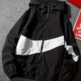 kkboxly  Men's Casual Hooded Windbreaker Jacket, Trendy Color Block Jackets By Activity
