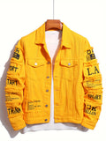 kkboxly  Men's Letter Print Denim Jacket, Casual Street Style Denim Jacket