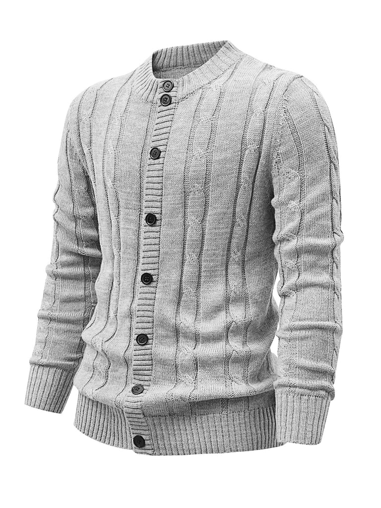 kkboxly  Classic Design Knitted Pullover Sweater, Men's Casual High Stretch Crew Neck Cardigan Sweaters For Fall Winter