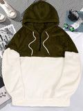 Cool Fluffy Thermal Hoodies For Men, Men's Casual Color Block Polar Fleece Pullover Hooded Sweatshirt With Kangaroo Pocket Streetwear For Winter Fall, As Gifts