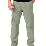 dunnmall  kkboxly  Trendy Solid Cargo Pants, Men's Multi Flap Pocket Trousers, Loose Casual Outdoor Pants, Men's Work Pants Outdoors Streetwear