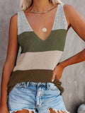 Knitted Tank Top, Color Block Sleeveless Casual Knitted Top, Women's Clothing