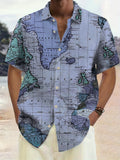 kkboxly  Plus Size Men's Hawaiian Shirts For Beach, Comfy Full Retro Map Printed Short Sleeve Aloha Shirts, Oversized Casual Loose Tops For Summer