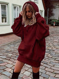 realaiot  Solid Drawstring Hoodie, Casual Long Sleeve Drop Shoulder Hoodie, Women's Clothing