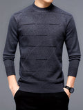 kkboxly  Men's Stylish Loose Stripe Pattern Knitted Sweater, Casual Breathable Long Sleeve Crew Neck Top For City Walk Street Hanging Outdoor Activities