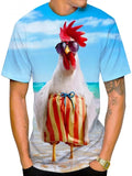 kkboxly kkboxly Funny Rooster 3D Digital Pattern Print Men's Graphic T-shirt, Causal Comfy Tees, Short Sleeve Pullover Tops, Men's Summer Outdoor Clothing