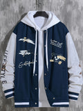 kkboxly Letter Print Varsity Jacket, Men's Casual Baseball Jacket Coat Regular Fit College Hipster Windbreaker For Spring Autumn