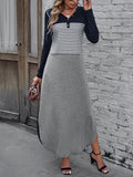 kkboxly  Women's Casual Loose Dress Long Sleeve Front Asymmetric Dress Striped Button Dress