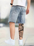 kkboxly  Chic Loose Fit Ripped Denim Shorts, Men's Casual Street Style Distressed Denim Shorts For Summer