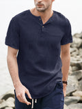 kkboxly  INCERUN Mens Brand Shirt Henley Plain Cotton Breathable Chic Tops Short Sleeve Stylish Casual Shirts Men Streetwear Camisa