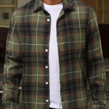 kkboxly  Plus Size Men's Plaid Shirt Oversized Long Sleeve Shirt For Fall Winter, Men's Clothing