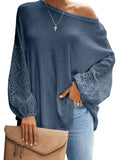 kkboxly  Women's Blouse Cut Out Contrast White Lace Sweatshirt