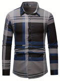 kkboxly Men's Plaid Print Long Sleeve Casual Lapel Collar Shirt, Men's Clothes For Spring Summer