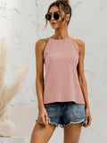 kkboxly  Asymmetric Halter Top, Solid Color Crew Neck Halter Top, Casual Tops For Spring & Summer, Women's Clothing
