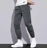 kkboxly  Men's Casual Cargo Pants, Regular Waist Drawstring Tapered Joggers For Outdoor Activities