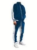 kkboxly  Classic Velvet Men's Athletic 2Pcs Tracksuit Set Casual Full-Zip Sweatsuits Long Sleeve Jacket And Jogging Pants Set For Gym Workout Running