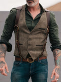 kkboxly  Men's Vintage Sport Style Vest, Casual Single Breasted Waistcoat For Business Banquet Party Dinner