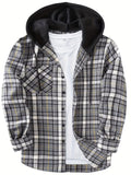 kkboxly  Drawstring Hooded Flannel Shirt, Men's Casual Various Colors Plaid Button Up Shirt For Spring Summer