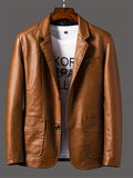 kkboxly  Men's Leather Lapel Zipper Up Cool Trendy Jacket For Autumn Winter Wear