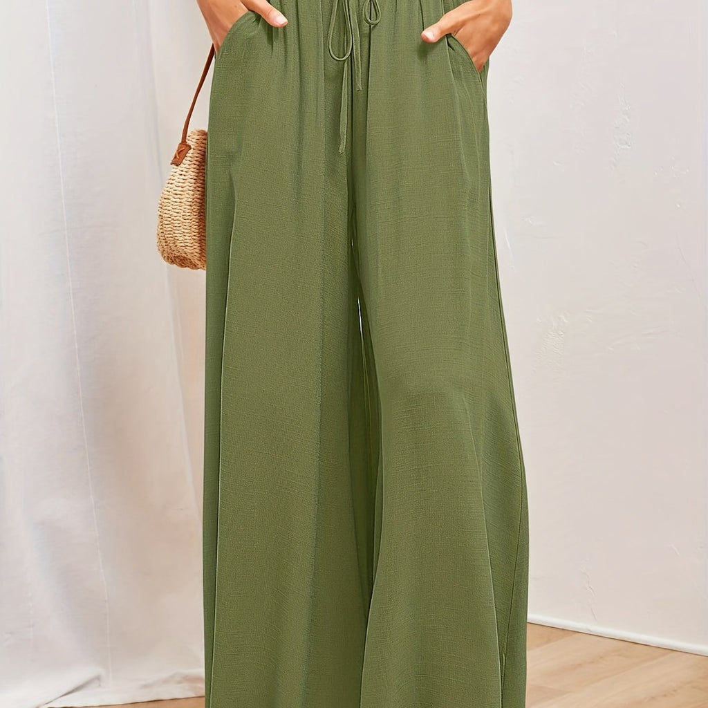 kkboxly  Drawstring Wide Leg Pants, Boho Pants For Spring & Summer, Women's Clothing