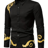 kkboxly  Men's Long-sleeved Shirt With Gold Printing