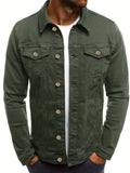 kkboxly  Men's Denim Lapel Shirt, Active Slightly Stretch Breathable Button Up Long Sleeve Shirt For Outdoor