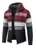 kkboxly  Men's Full Zip Up Casual Fleece Lined Hooded Cardigan, Regular Fit Knitted Sweater Jacket Coat With Pockets For Winter Fall