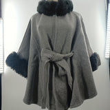 kkboxly  Elegant Large Warm Cape Imitation Otter Rabbit Fur Collar Shawl Loose Large-size Sweater Coat Woman For Autumn & Winter