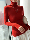 kkboxly  Women's Sweater Turtleneck Solid Ribbed Long Sleeve Slim Pullover Knit Tops