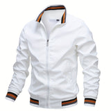 kkboxly Men's Casual Zipper Long Sleeve Stand Collar Pockets Jackets For Fall & Winter