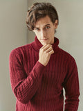 kkboxly  Turtle Neck Knitted Texture Sweater, Men's Casual Warm Solid Color Mid Stretch Pullover Cotton Sweater For Fall Winter
