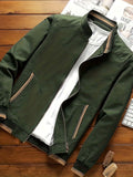 kkboxly  Men's Fashion Casual Mature Band Collar Jacket For Spring/autumn, Oversized Loose Fit Long Sleeve Coat For Males, Men's Clothing, Plus Size