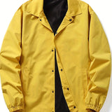 kkboxly  Solid Color Jackets For Men Dual Pockets Snap Button Up Lapel Stylish Coat Jackets For Men