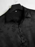 kkboxly Elegant Floral Print Men's Mature Casual Short Sleeve Lapel Shirt, Summer Holiday Top, Photography